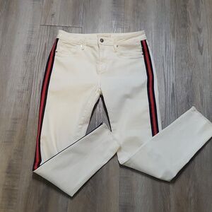 Driftwood Jackie Skinny Jeans Women’s 28 White Denim Red Racing Stripe Mid Rise